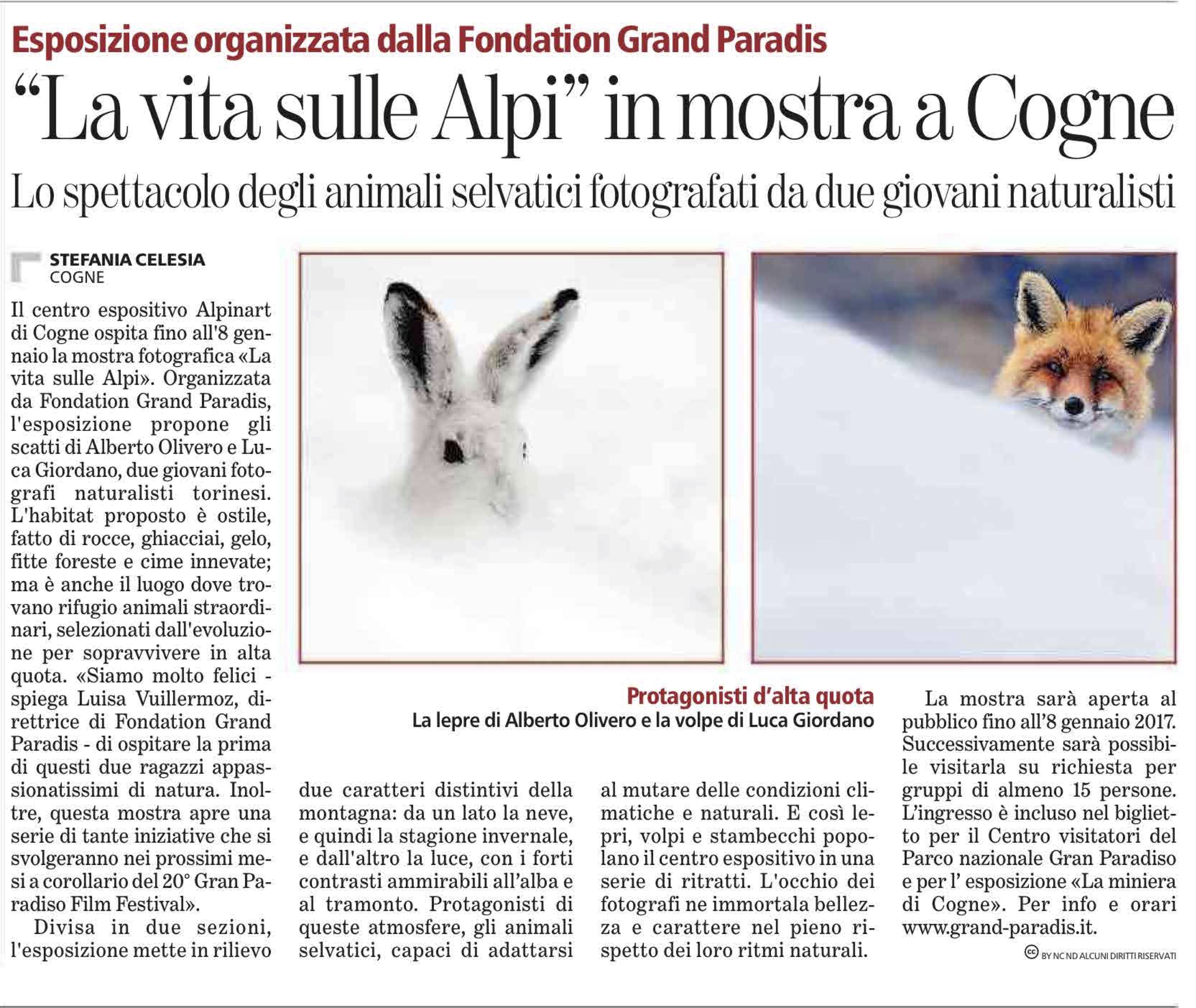 2016-12-29 La Stampa Aosta La vita sulle alpi in mostra a cogne