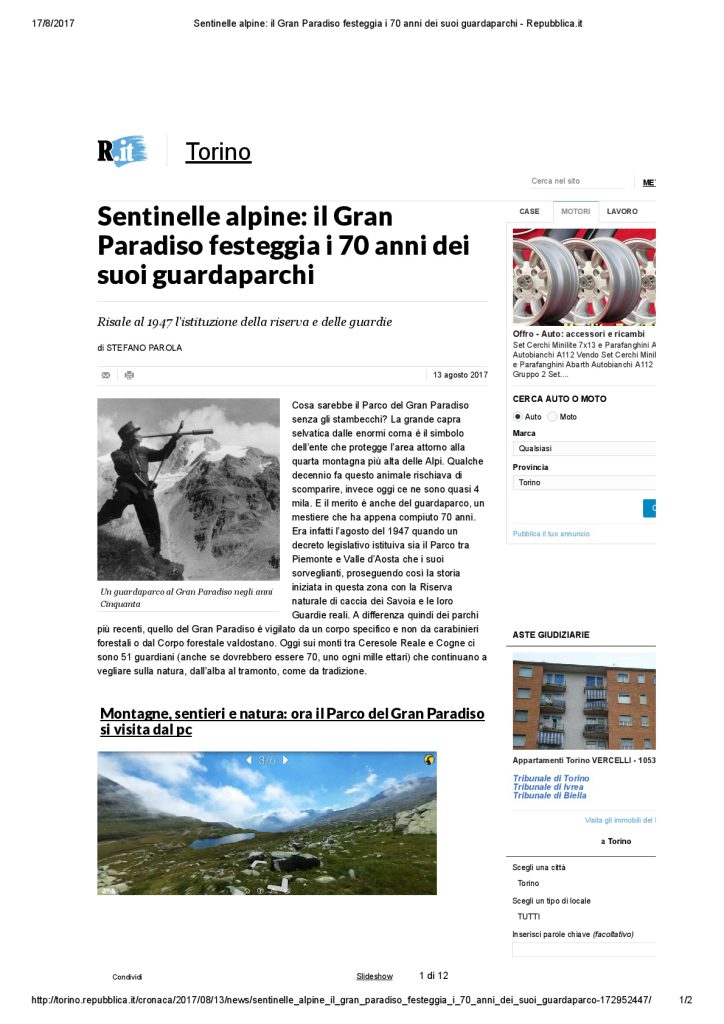 2017-08-13-Torino.Repubblica.it Sentinelle alpine il Gran Paradiso festeggia i 70 anni dei suoi guardaparchi